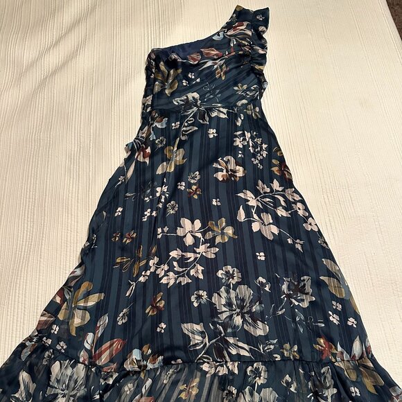 Adelyn Rae Navy Blue Floral Print Ruffled One-Shoulder Dress - Picture 2 of 7